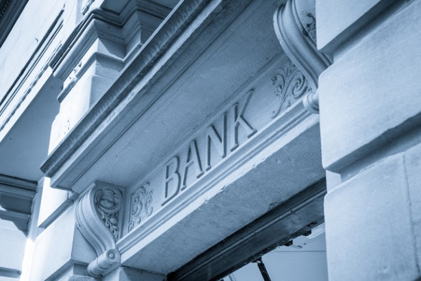 Bank Sign logo entrance, Stone Background