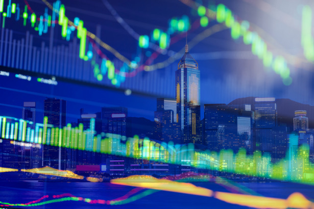 Stock Market Exchange on a city background