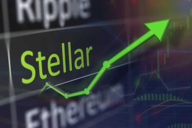 Stellar coin trading chart for monitoring XLM values of stellar and buying crypto currency on the exchange. Copy space.