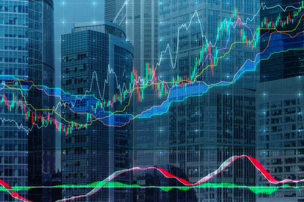Forex chart over the background of the skyscrapers of the International Business Centre in Moscow, Russia.