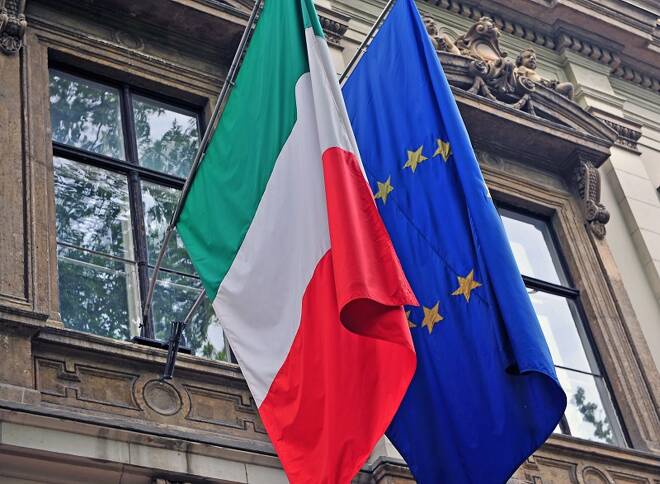 National flag of Italy and European Union
