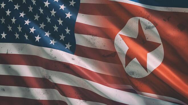 USA and North Korea Flag with texture background