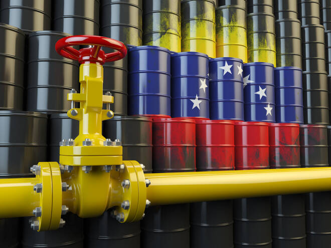 Oil pipe line valve in front of the flag Venezuela