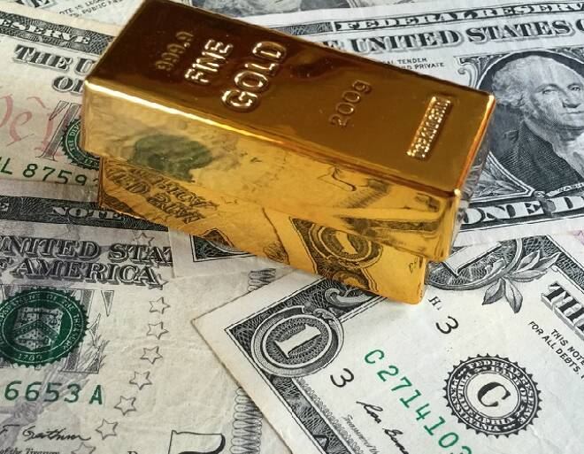 Gold bars and US dollar banknotes