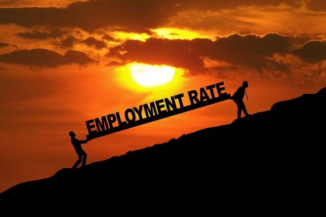 Two workers with employment rate text