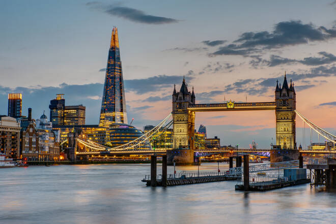 The Tower Bridge in London after sunset