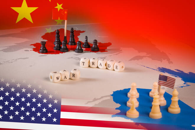 USA and China trade war concept with american flag and china flag.
