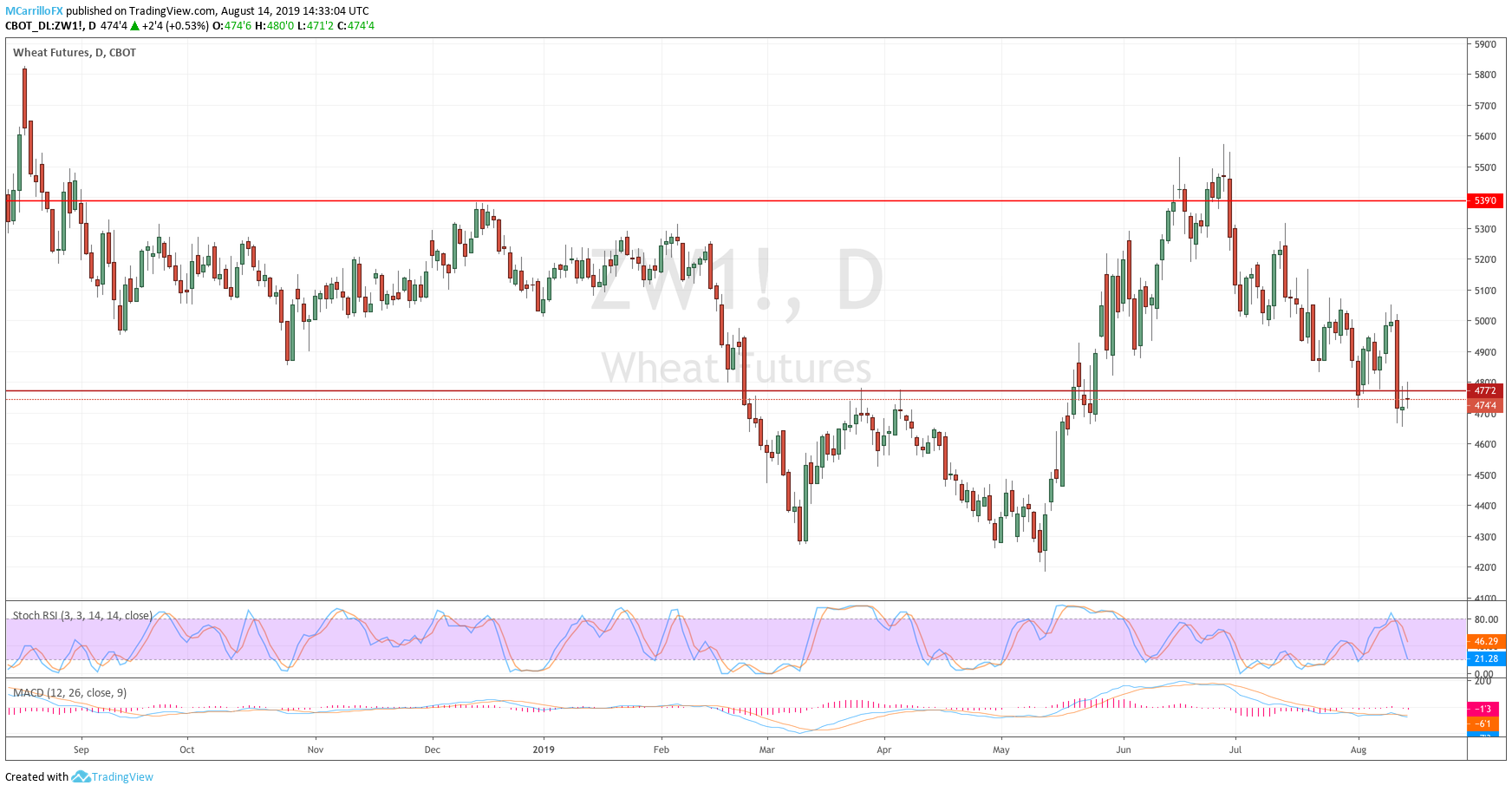 Price of wheat daily chart August 14