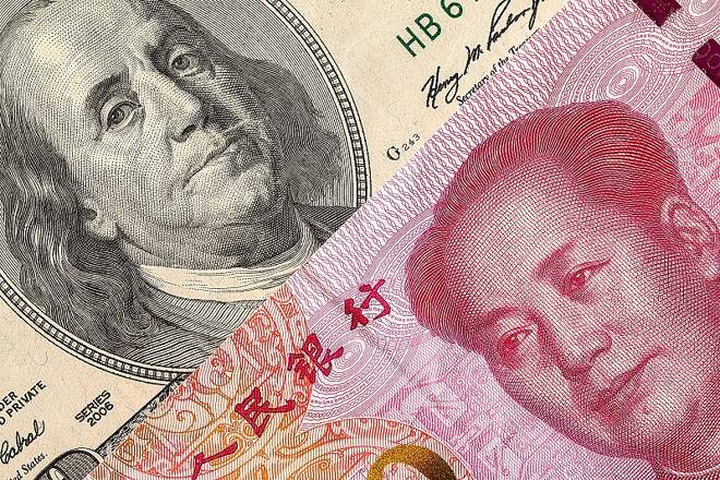 US dollar bill and China yuan banknote macro