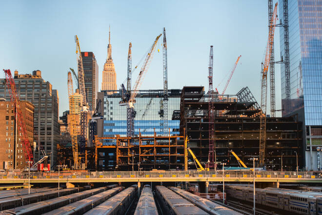 tall buildings under construction and cranes in New York City