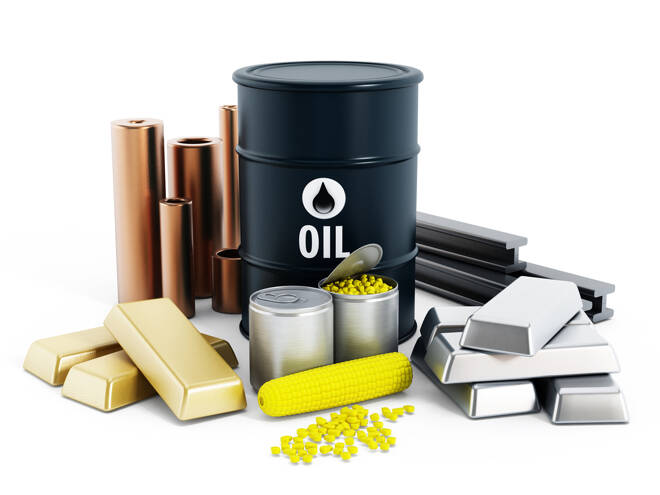Commodities including crude oil, gold, silver, copper, platinum and corn