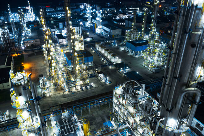 Oil and gas industrial,Oil refinery plant form industry at night