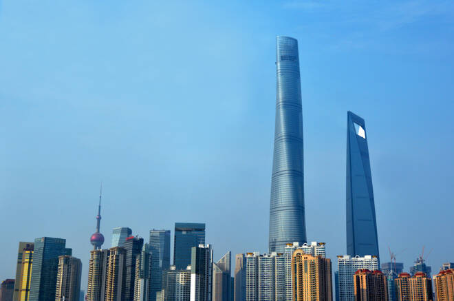 Pudong New Area skyline in Shanghai, China.