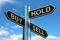 Buy Hold And Sell Signpost Represents Stocks Strategy