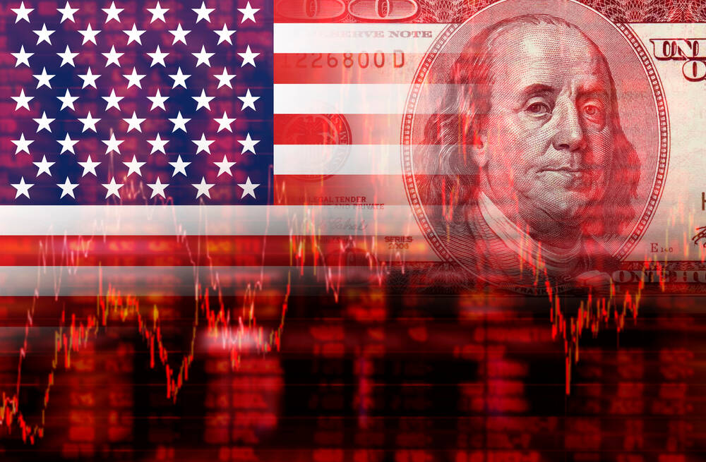 Crisis in USA - Shares Fall Graph on United States of America Fl