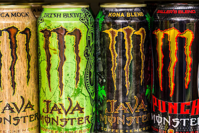Indianapolis - Circa August 2016: Monster Beverage Display. Monster Corporation manufactures energy drinks including Monster Energy IV