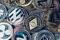 Crypto currency background with various of shiny silver and golden physical cryptocurrencies symbol coins, Bitcoin, Ethereum, Litecoin, zcash, ripple