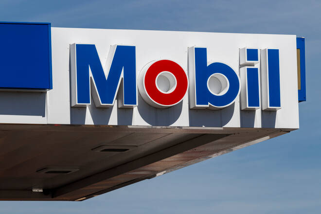 Mobil Gas Station Signage. Mobil Merged with Exxon to Become ExxonMobil Traded as XOM II
