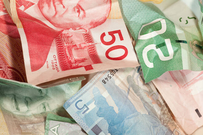 Canadian dollar bills closeup