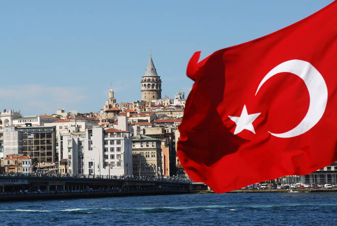 istanbul bridge from the boat with Turkey flag