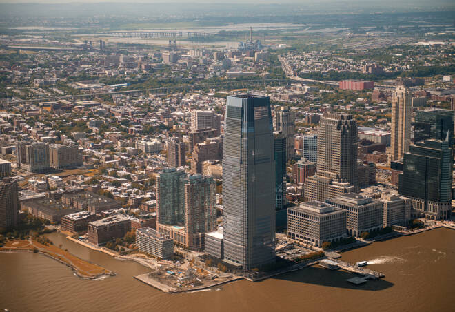 Jersey City, NJ: Beautiful aerial view of the city from helicopt