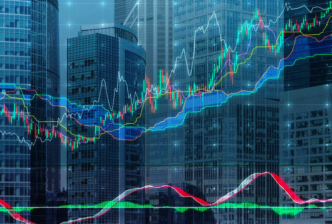 Forex chart over the background of the skyscrapers of the International Business Centre in Moscow, Russia.