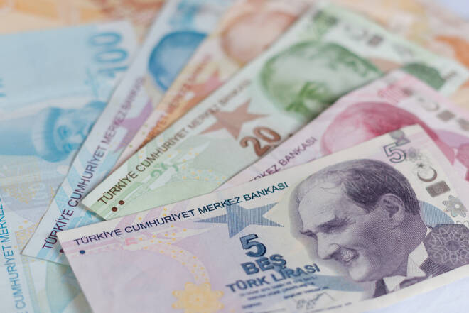 Turkish lira banknotes. money background