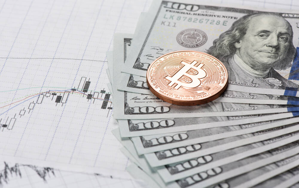 bitcoin coin with money