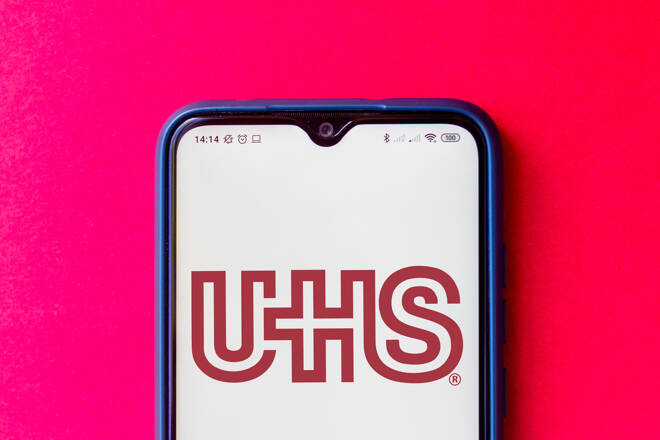 July 4, 2020, Brazil. In this photo illustration the Universal Health Services (UHS) logo seen displayed on a smartphone.