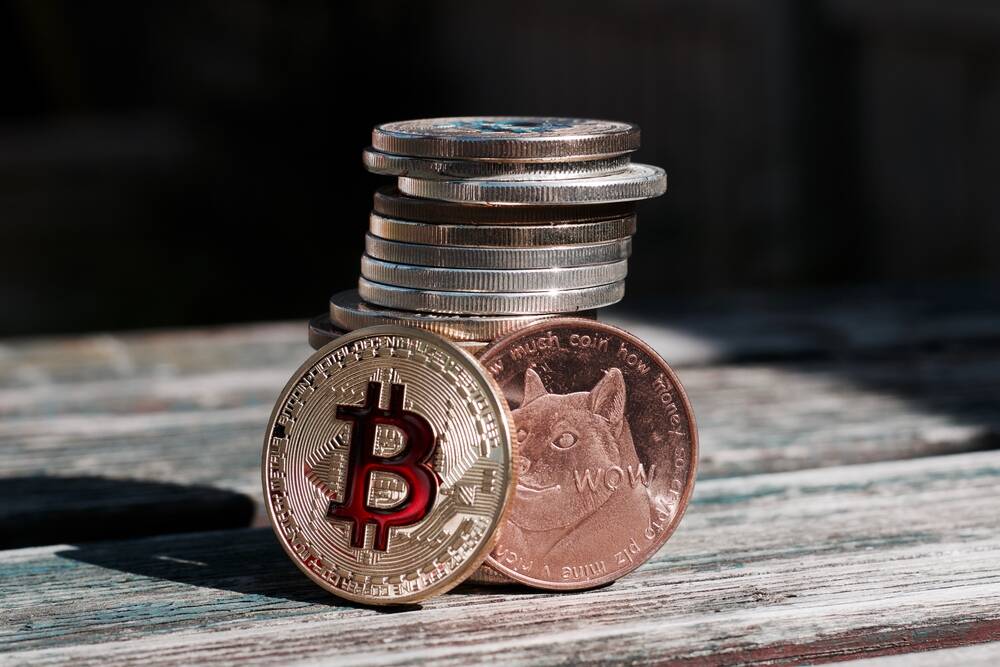 Gold red bitcoin coin