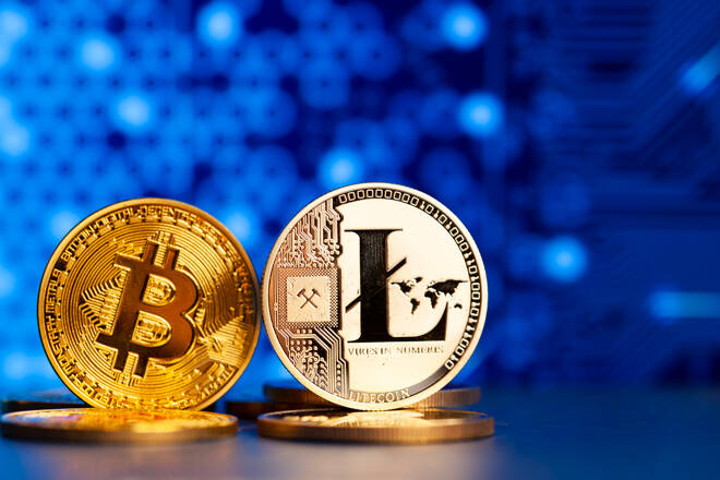 cryptocurrencies concept - bitcoin, litecoin, ethereum