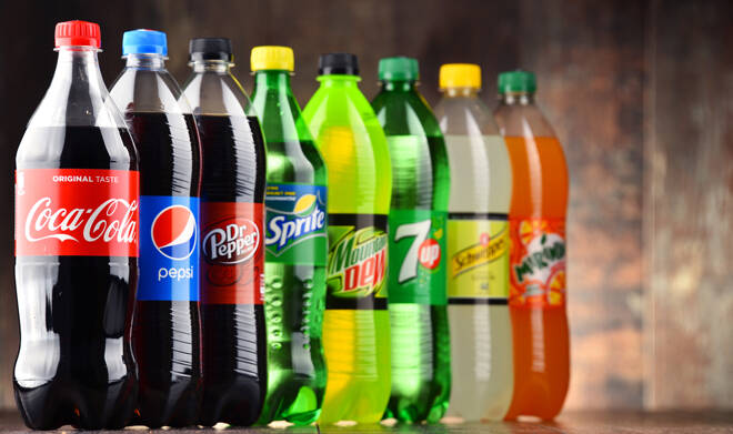 Bottles of assorted global soft drinks