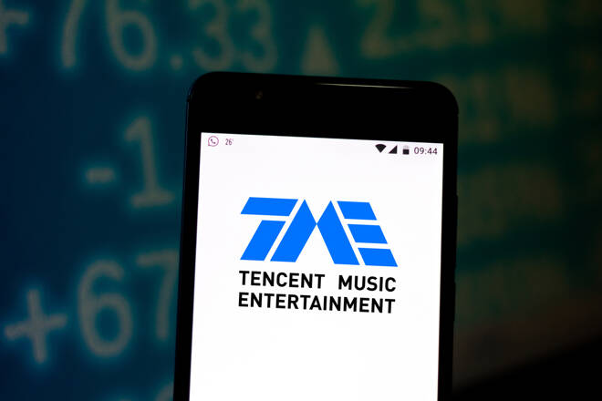 August 15, 2019, Brazil. In this photo illustration the Tencent Music Entertainment logo is displayed on a smartphone.
