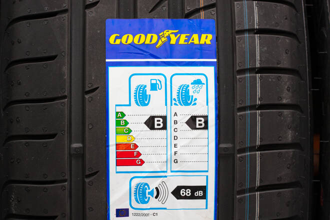 Brand new Goodyear car tyre with label
