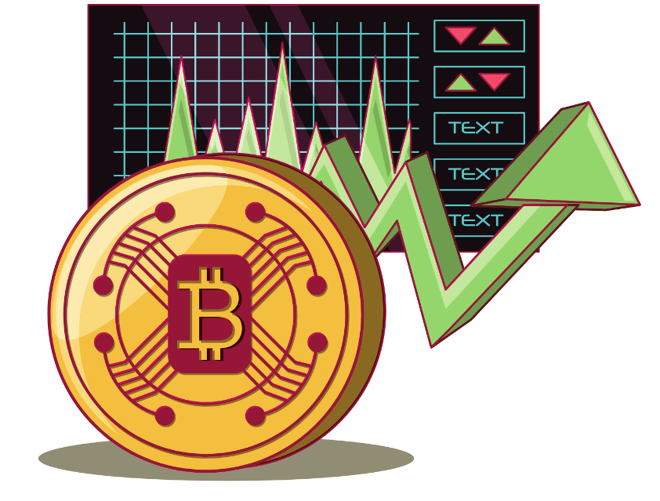 Stock market and BTC coin on a vector image