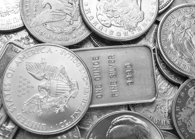 Silver coins and bars background