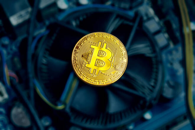 Bitcoin coin in closeup
