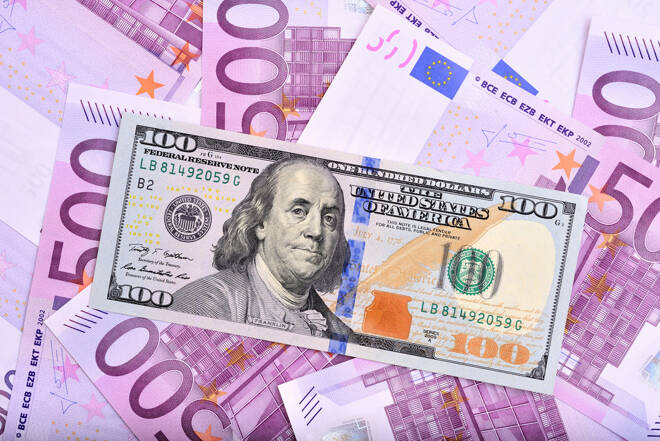 Dollar and euro bank notes on the table