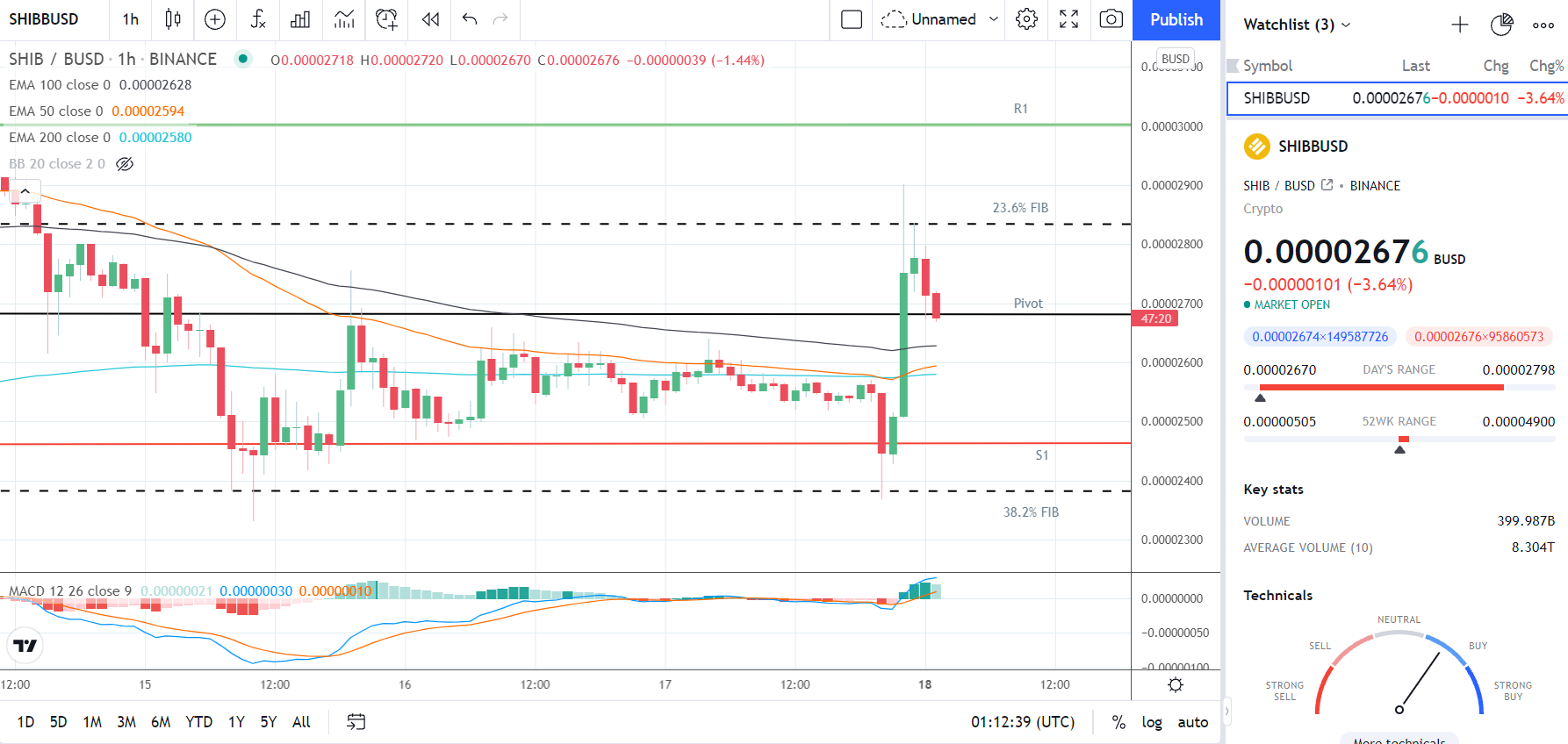 SHIBUSD 181021 Hourly Chart
