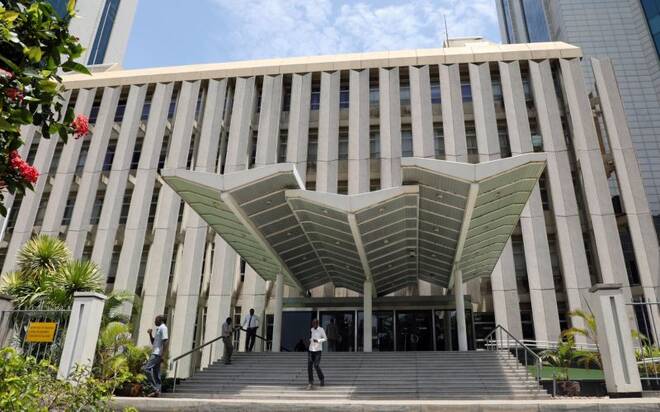 A man walks out of the Central Bank of Tanzania building in Dar es Salaam