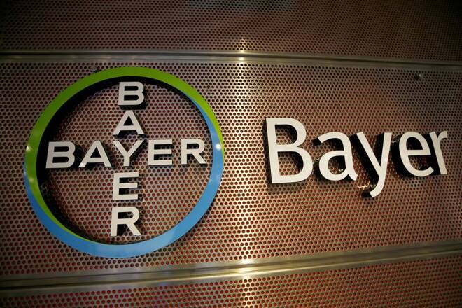 Logo of Bayer AG is pictured at the annual results news conference of the German drugmaker in Leverkusen
