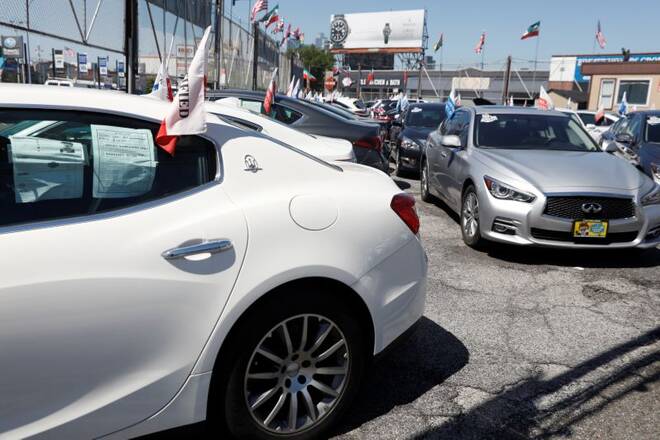 Automobiles are seen for sale in a car lot in Queens, New York