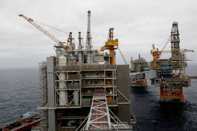 A general view of Johan Sverdrup oilfield platforms in the North Sea