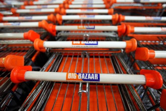Shopping carts are parked at the Big Bazaar retail store in Mumbai