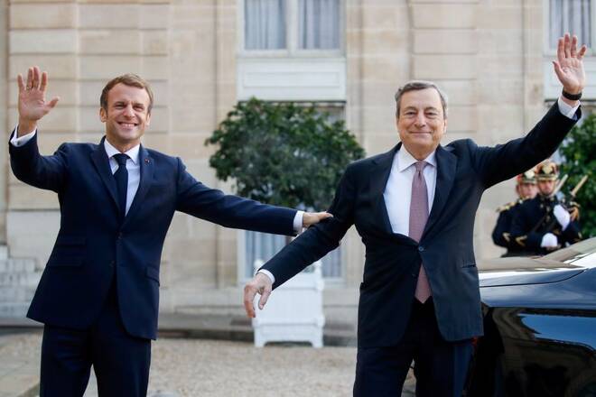 French President Macron welcomes Italy's Prime Minister Draghi, in Paris
