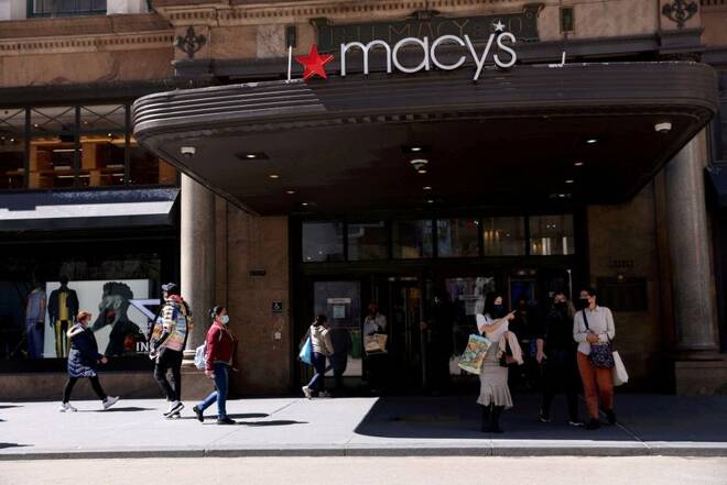 Shoppers are seen outside Macy's in the Manhattan borough of New York City