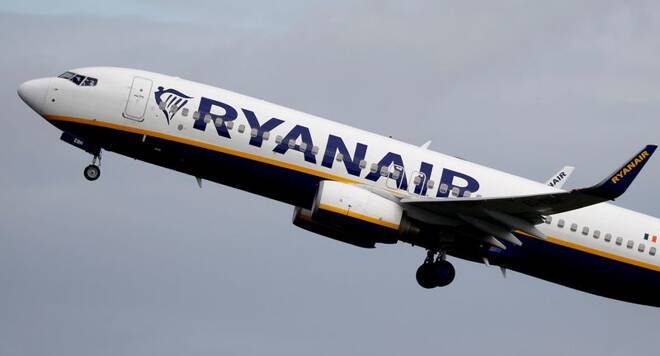 A Ryanair plane takes off from Manchester Airport as the spread of the coronavirus disease (COVID-19) continues in Manchester