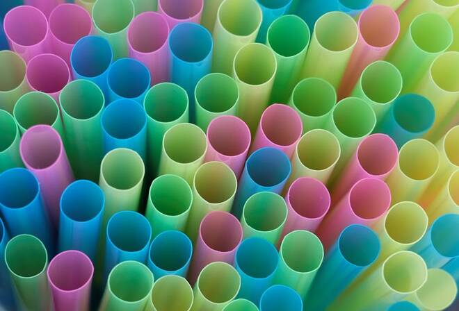 Drinking straws protrude from a glass in a illustration picture in Loughborough
