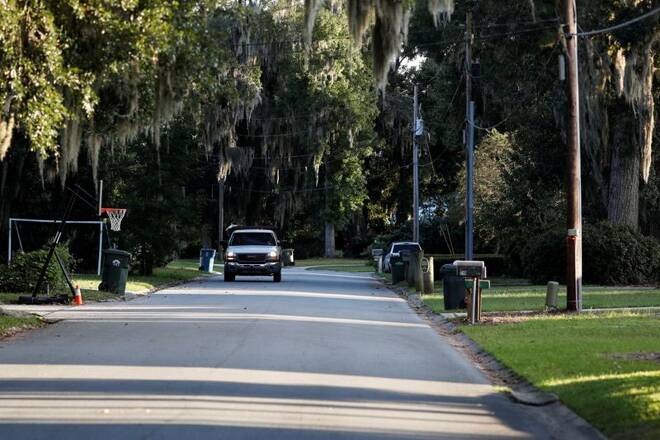 General view of the Satilla Shores subdivision where Ahmaud Arbery was shot to death while going for a run last year February 2020 in Brunswick