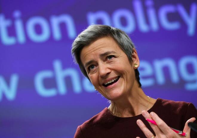 EU Commission Executive Vice-President Vestager presents a review of EU competition policy, in Brussels